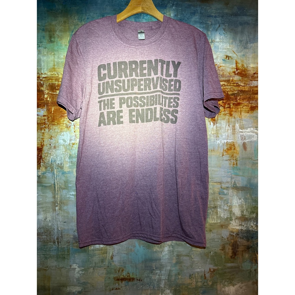 Gildan Softstyle Mens‎ Medium Currently Unsupervised Graphic T-Shirt Purple Tee